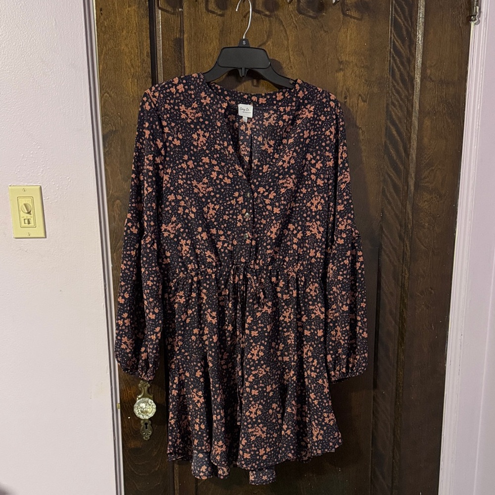 Navy and Pink Floral Long Sleeve Dress